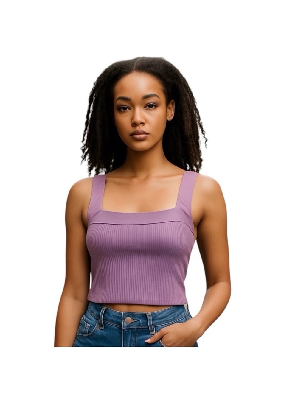 House of Harlow 1960 Ribbed Square-Neck Crop Top - Mauve